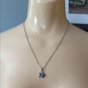 Sparkly blue turtle necklace